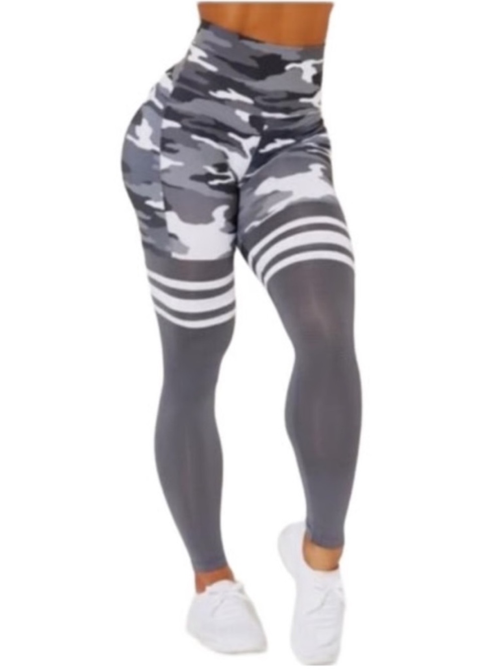 Bombshell Sportswear Gray Camo Thigh High Leggings Large